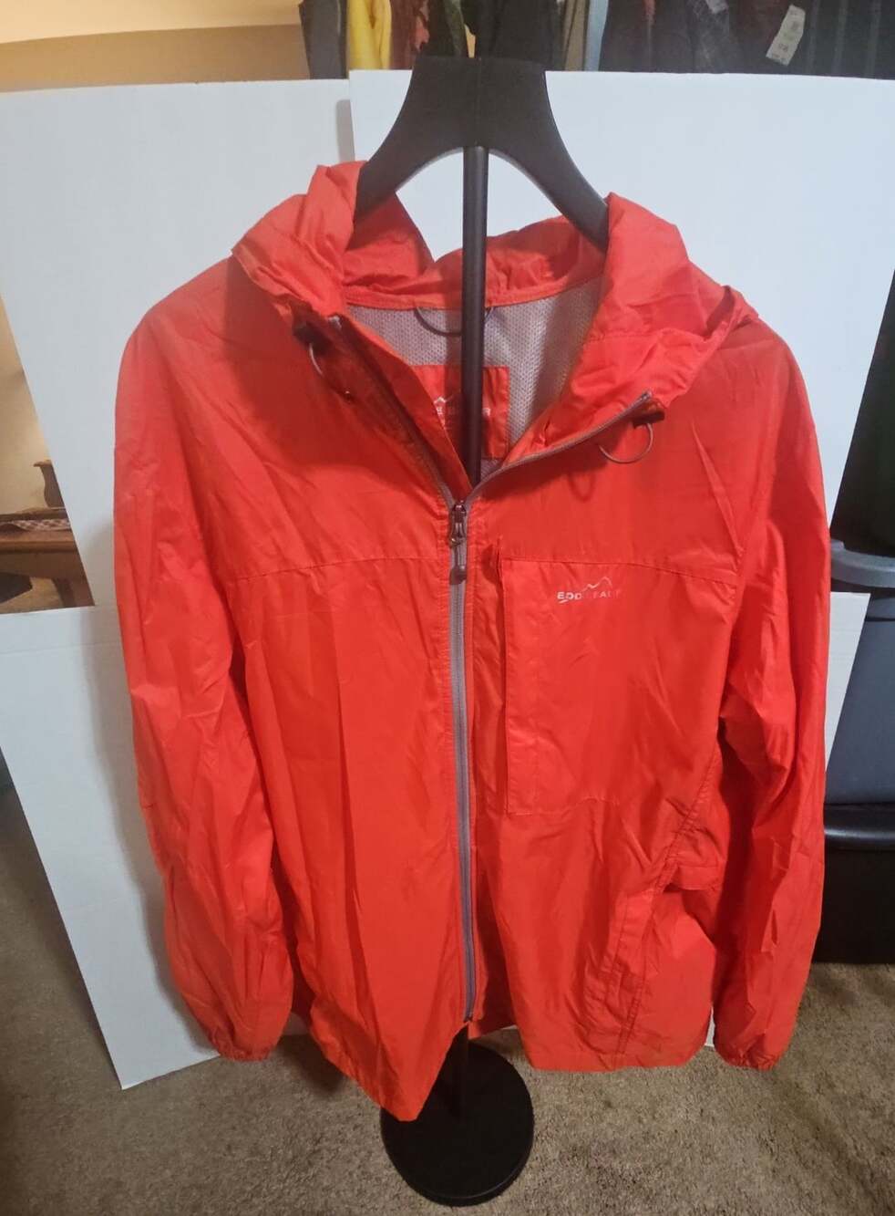Eddie Bauer Windbreaker Size XL Orange Hooded Lightweight Jacket